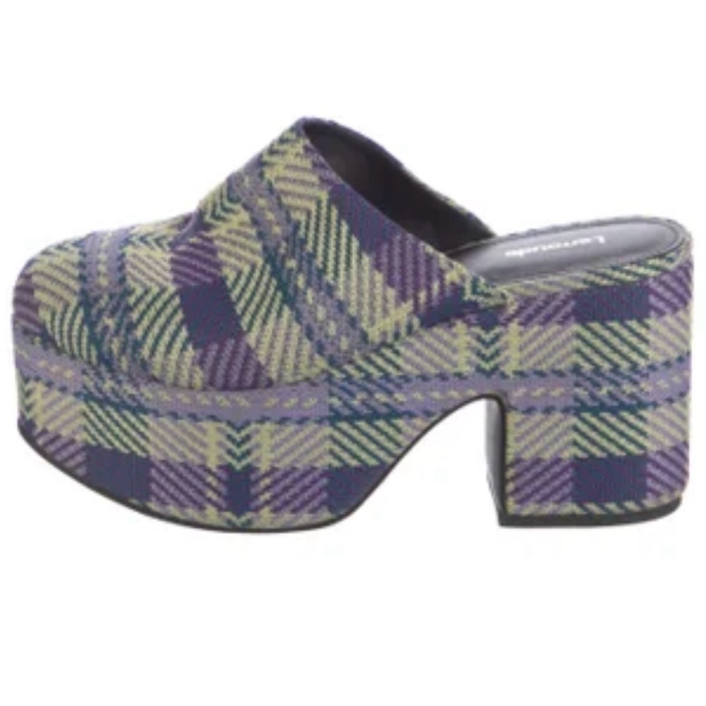 Larroude Plaid Print Mules Platform Clogs Women’s Purple & Green Size 5